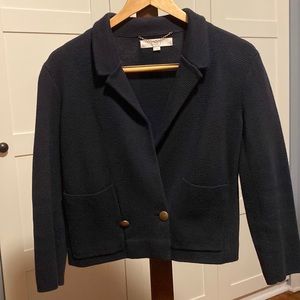 Ann Taylor Loft navy blue knit jacket with brass buttons